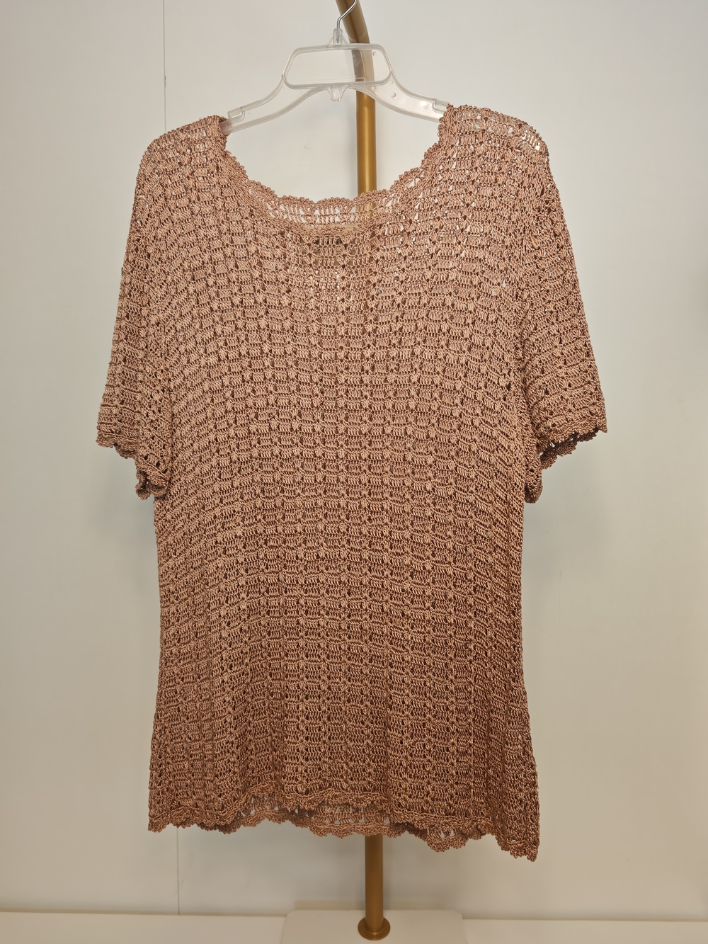Earthy Whimsigoth Vintage Crochet Knit Tee Dusty Rose Scalloped Hem Size Large